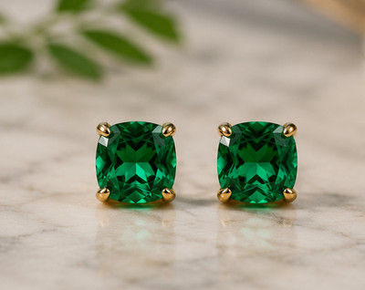 14k Yellow Gold Plated Radiant Cut 2ct Simulated Emerald Women Stunning Earring