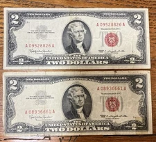 Lot of 2-$2 1963 Red Seal notes Circulated