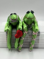 Set Of 2 Russ Satin Sophisticates Frog Plush Shelf Sitter Ballerina Heart READ
