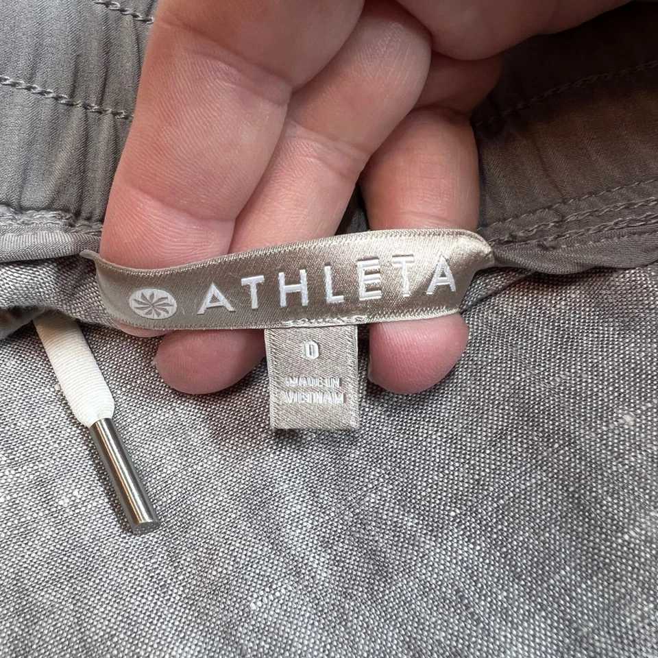 Pantalones de chándal de lino Athleta con cordón en la cintura bolsillos con cremallera para mujer talla 0 gris Foto 4 de 4