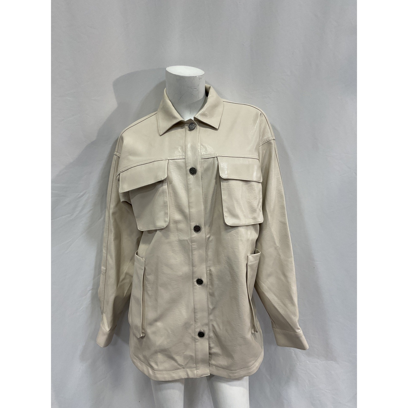 Afrm 'Bruno' White Polyurethane Shacket Jacket Si… - image 2