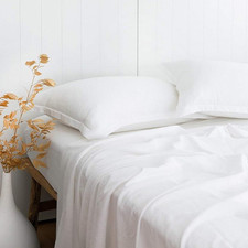 Pandatex White Linen-Textured Bed Sheets Set Bamboo Rayon Cotton Linen Blend