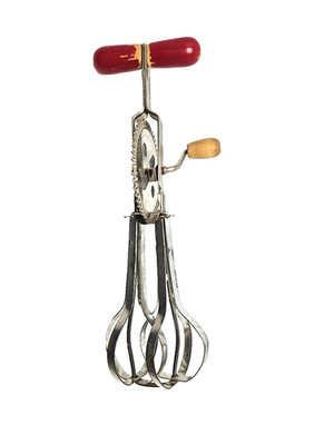 Vintage Red and Stainless Steel Maynard Hand Mixer or Egg Beater/ Mid Century
