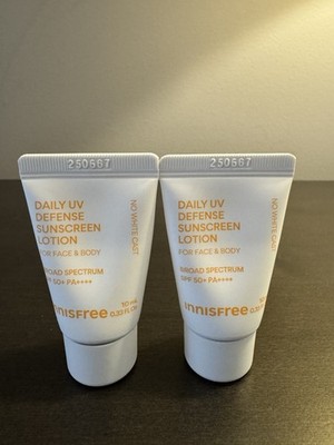innisfree Daily UV Defense Sunscreen Lotion SPF 50 .33 oz 10 ml Travel 9/27 X2