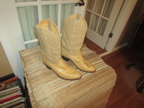 Exotic Vintage Justin 8676 Beige Snakeskin Python Western Cowboy Boots Men 11 D - Image 1