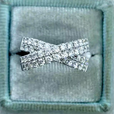 Corssover Wedding Eternity Band 1.10 Ct Round White DIamond 14k White Gold Over