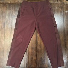 Pantalones Athleta Para Mujer 12 Sin Fin Pantalón de Tiro Alto Borgoña Satén Rayas Jogger