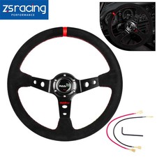 Universal Suede Leather Steering Wheel 345mm Stitch Deep Dish Sport Racing Car