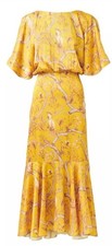H&M Johanna Ortiz Yellow Maxi Dress with Floral Bird Print Size uk10