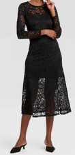 A New Day Women's Long Sleeve Midi Lace Dress Black Floral Dress Size S