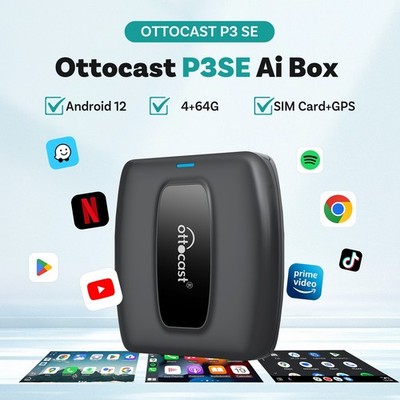 OTTOCAST P3 SE Android 12 AI BOX App Store Youtube Wireless CarPlay Android Auto