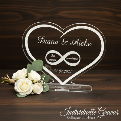 1 Aufsteller Herz inkl. Wunschtextgravur Geschenkidee Hochzeit Jahrestag Gravur