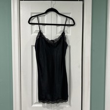 Vintage 90 s Y2K Victoria Secret Heart Label Baddie Slip Dress Black Size Small