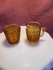 Fenton Amber Glass Hobnail Small Pitcher And Cup