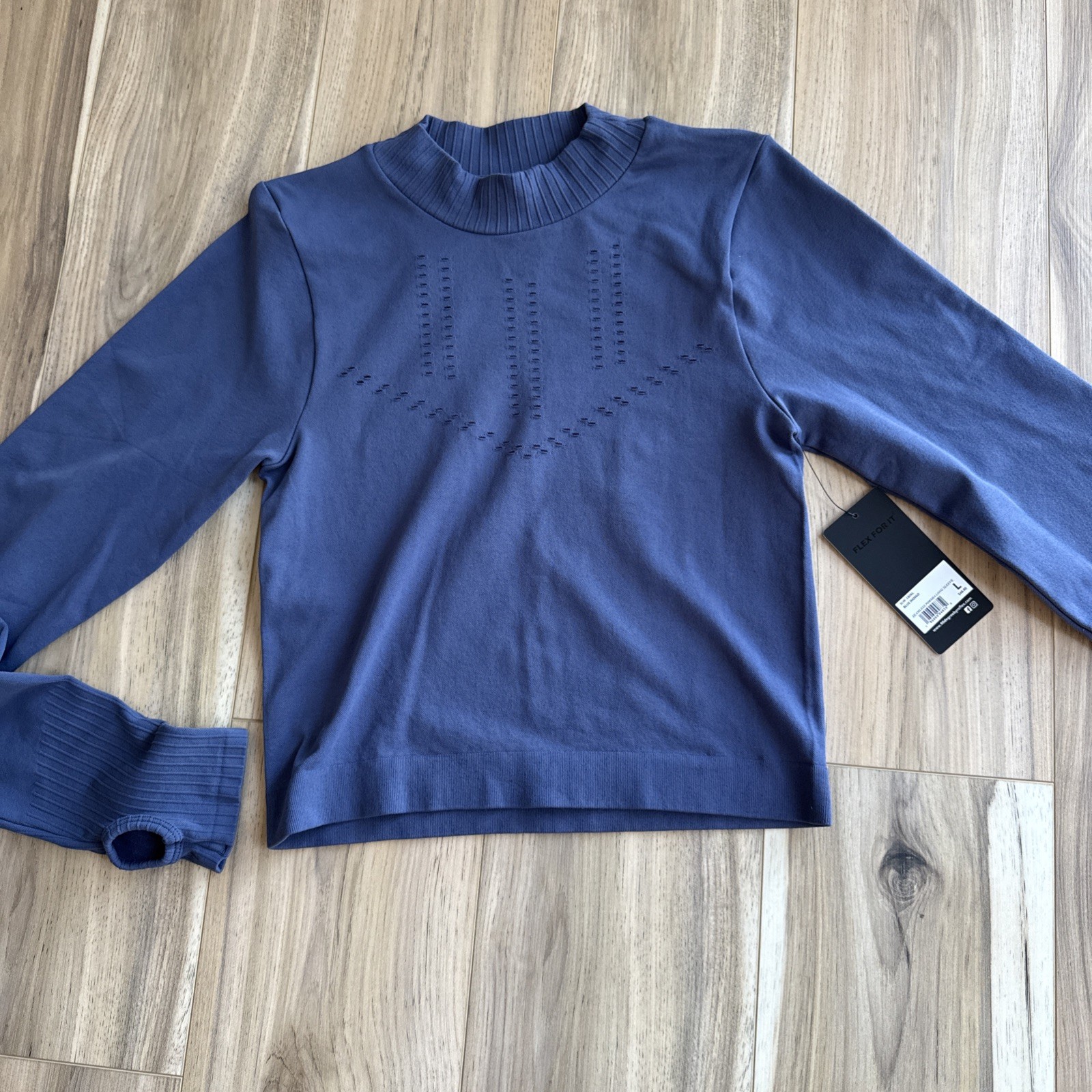 90 Degree by Reflex Women's Athletic Long Sleeve Mock Neck Top  Blue - Size L