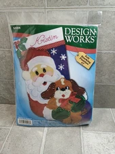 Design Works Santa & Puppy 17" Felt Stocking Kit Christmas Project #5098 NIP
