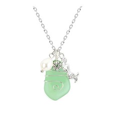 Sea glass necklace Beach Necklaces with Starfish Pendant Wire Wrapped Green