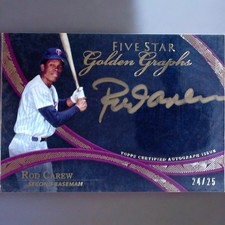 Rod Carew 2014 Topps Five Star Golden Graphs Purple Auto 24/25 Twins