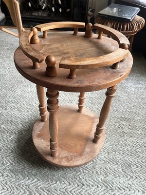 Vintage Rustic Country Wood Round Pedestal Table Telephone Plant Stand Gallery
