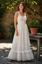 Gunne Sax by Jessica 1970s Ivory Pink Maxi Prairie Dress Cotton Lace Size 5
