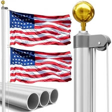 20FT Heavy Duty Flag Pole,14-Gauge Aluminum,Resist Strong Wind,Sectional Silv...
