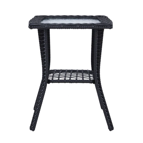 Outdoor Wicker Side Table Rattan End Table with Glass Top for Patio Black - Picture 2 of 12