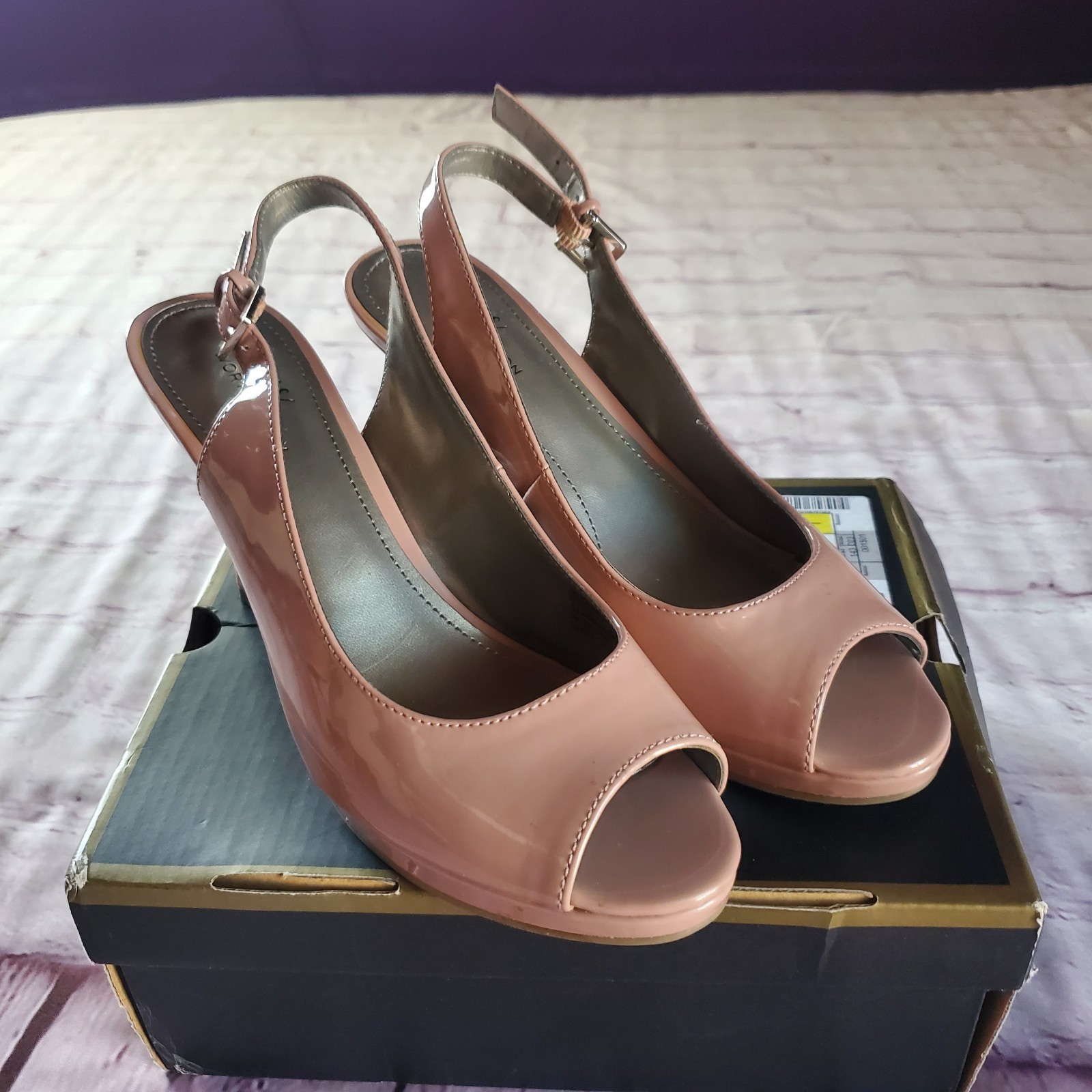 Worthington Patent Leather Peep-toe Heels Slingback Light Pink Size 7.5 M