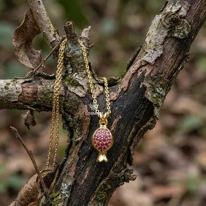 Authentic Pomegranate Necklace – Sterling Silver plated Ruby CZ Pendant