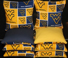 CORNHOLE BEAN BAGS made w University of WEST VIRGINIA MOUNTAINEERS Fabric 