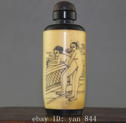 Seltene chinesische handgeschnitzte Schnupftabakflasche Mann Frau / Rinder - Bild 7 von 7