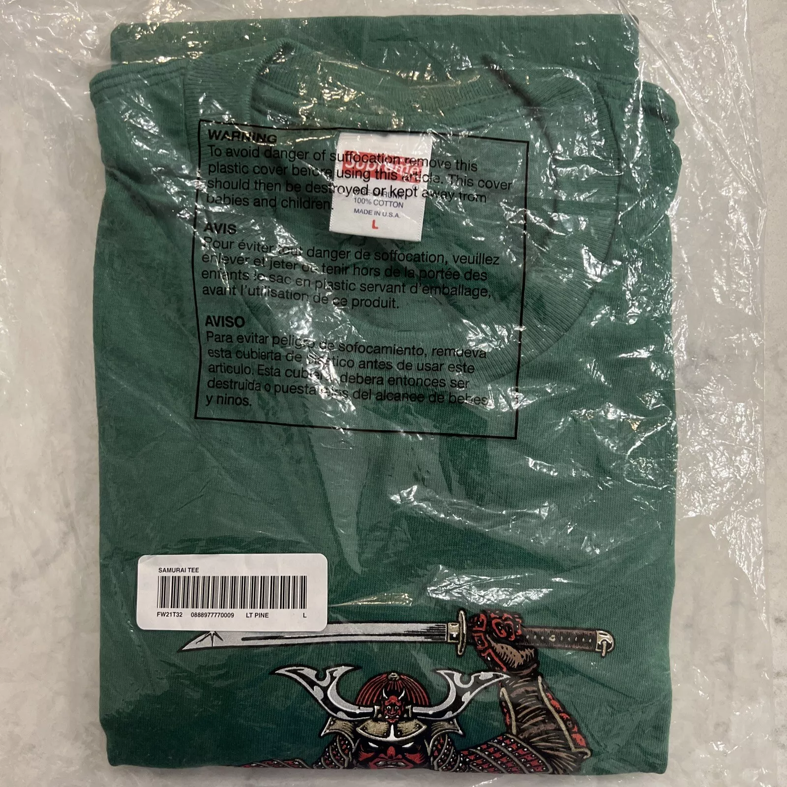 T shirt Supreme Samurai Large LT Pine Fw21 neuf étiquettes scellées