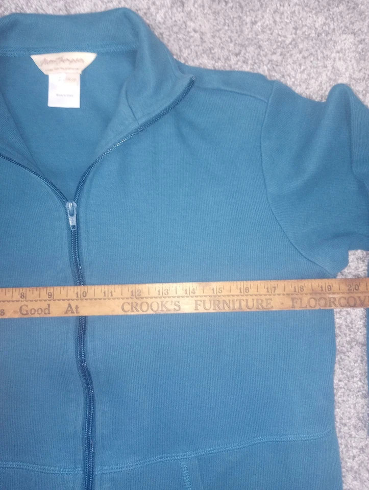 Acogedor suéter Norm Thompson para mujer talla pequeña azul cremallera completa con bolsillos Foto 3 de 4