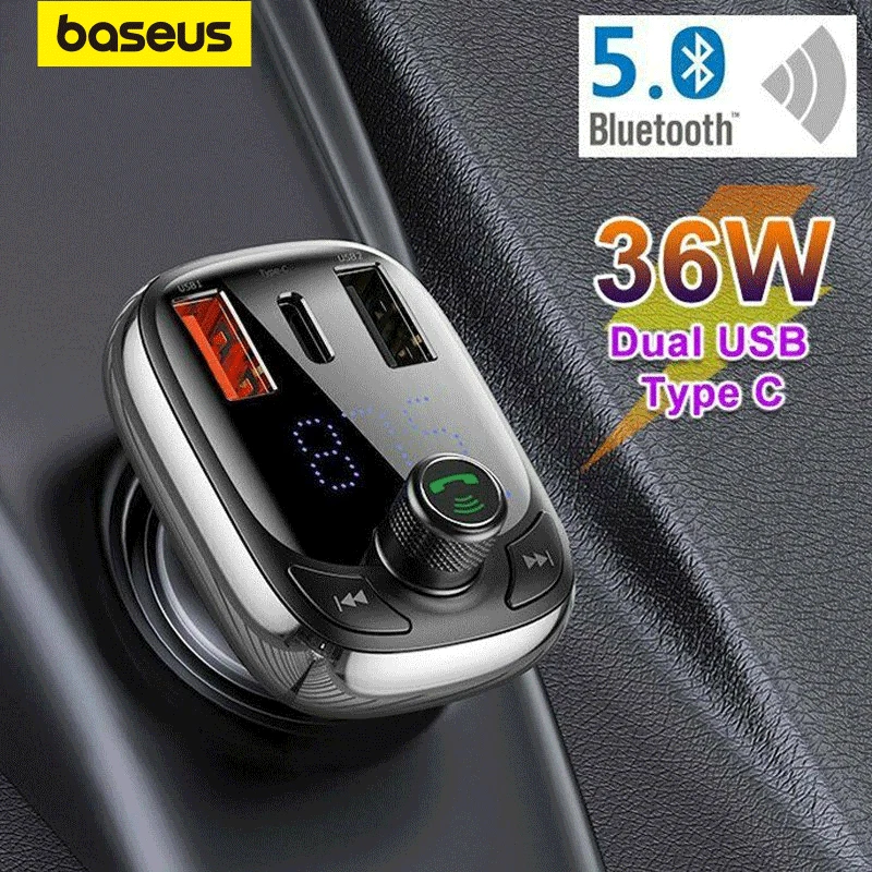 Baseus Bluetooth 5.0 FM Transmitter QC4.0 Auto Ladegerät Adapter AUX MP3 Player