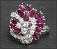 Rubin & Diamant 5,30ct Cocktailring, 1,10ct Brillanten, 750 Weißgold, Vintage
