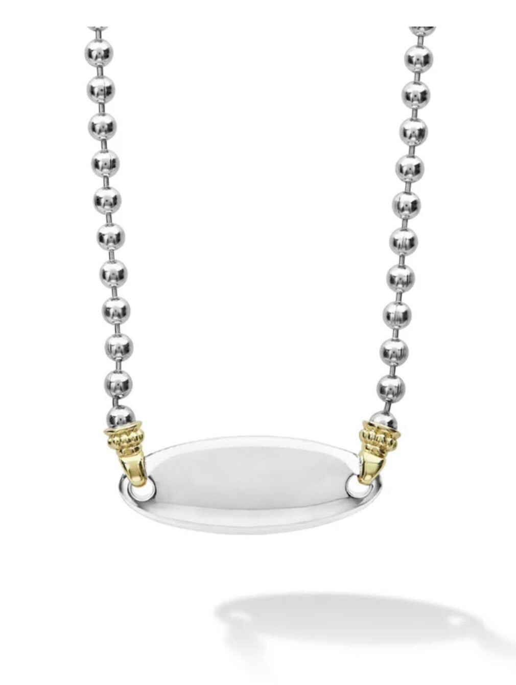 Lagos Beloved 18K Silver Caviar Oval Name Plate Heart Necklace 16-18” NWT $750