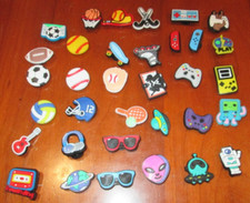 34 Piece Shoe Charms Sports Gaming Music Aliens Hockey Football Guitar Baseball
