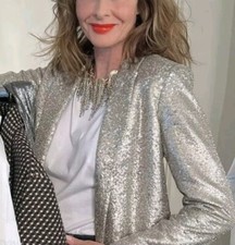 Massimo Dutti Sequin Blazer Gold Silver Jacket Rare Trinny Sold Out Size Xs 10