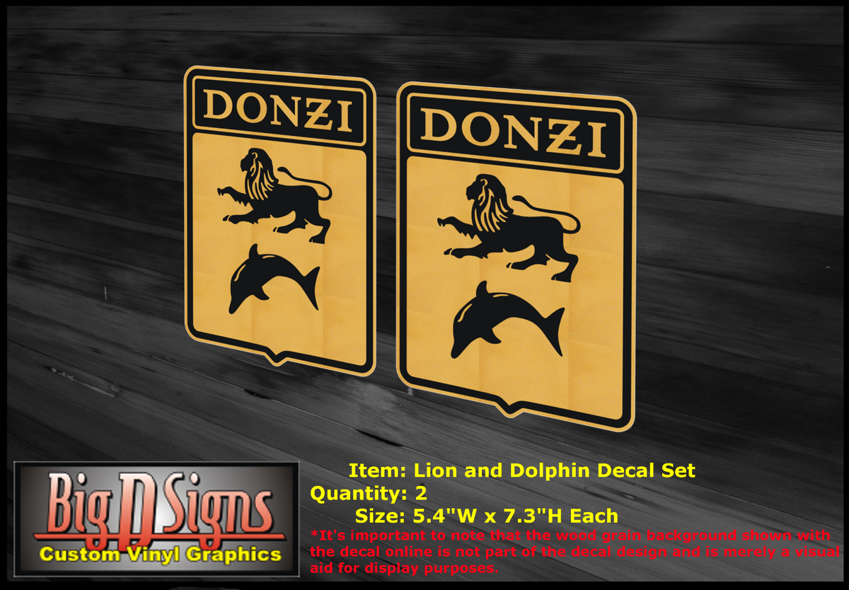 Donzi Boats 1960's Lion & Dolphin Vinyl Decal Set 5.4
