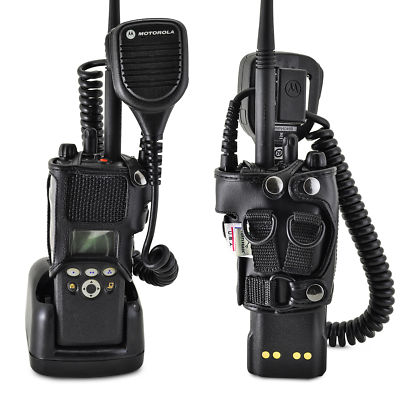 Motorola XTS2500 2 Way Radio Holder D Rings fits in Charger Black Leather Case