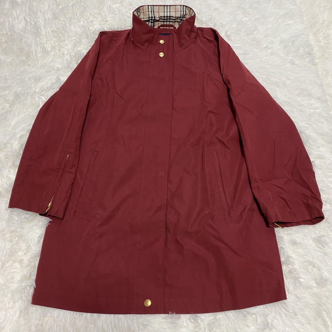 Burberry Wine Red Coat Jacket M Size Check Design Used