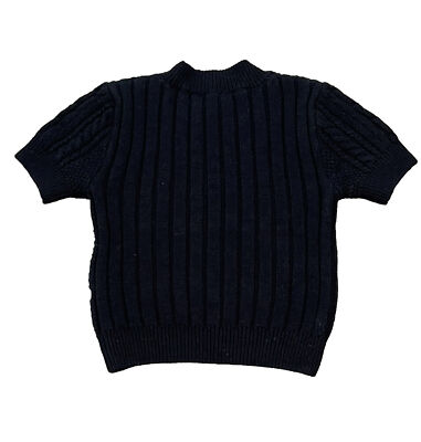 FREE PEOPLE Black Cable Knit Cropped Short Sleeve Sweater With