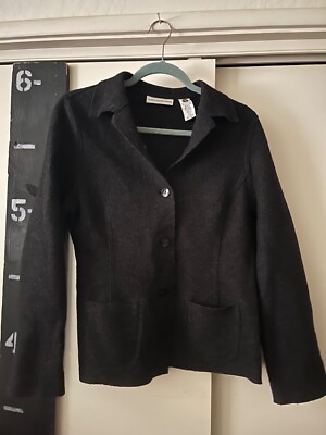 Valerie Stevens Black Wool Rayon blend coat has boiled wool feel 10 Petite