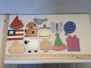Lot of 12 Painted Wood Shapes for Crafting