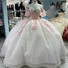 Pink Lace Quinceanera Dresses Ball Gown Applique Lace Tulle Party Sweet 16 Dress