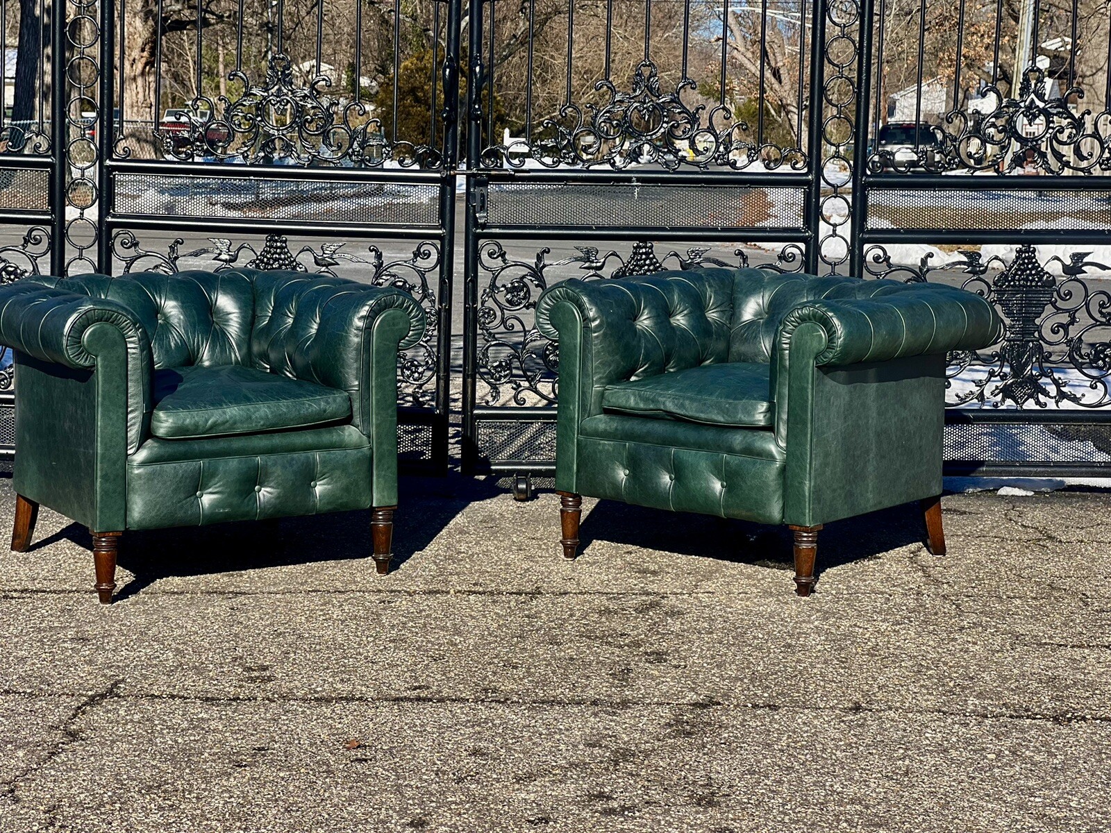 Hand Made Tufted Green English Leather Chesterfield Club Chairs By ...