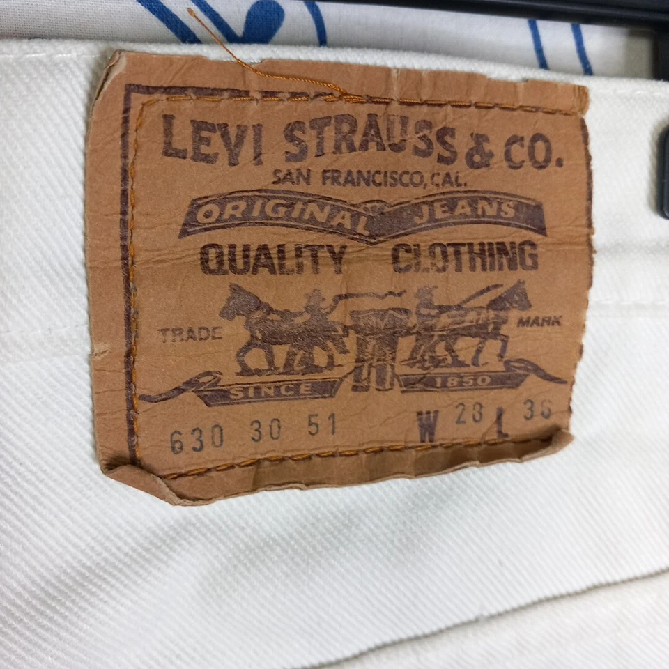 LEVI'S 630 Made In France W28 L36 JEANS BIANCO WHITE DENIM ZIP PANTALONES BLANCO - Immagine 3 di 4