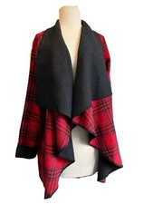 Small Soft Surrounding Black and Red Plaid Open Cardigan Shawl Collar