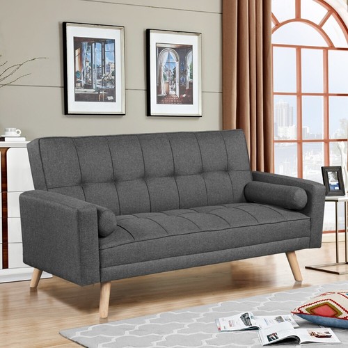 3 Seater Fabirc Sofa Bed Click Clack Living Room Settee Armchair Couches Grey - Picture 15 of 84