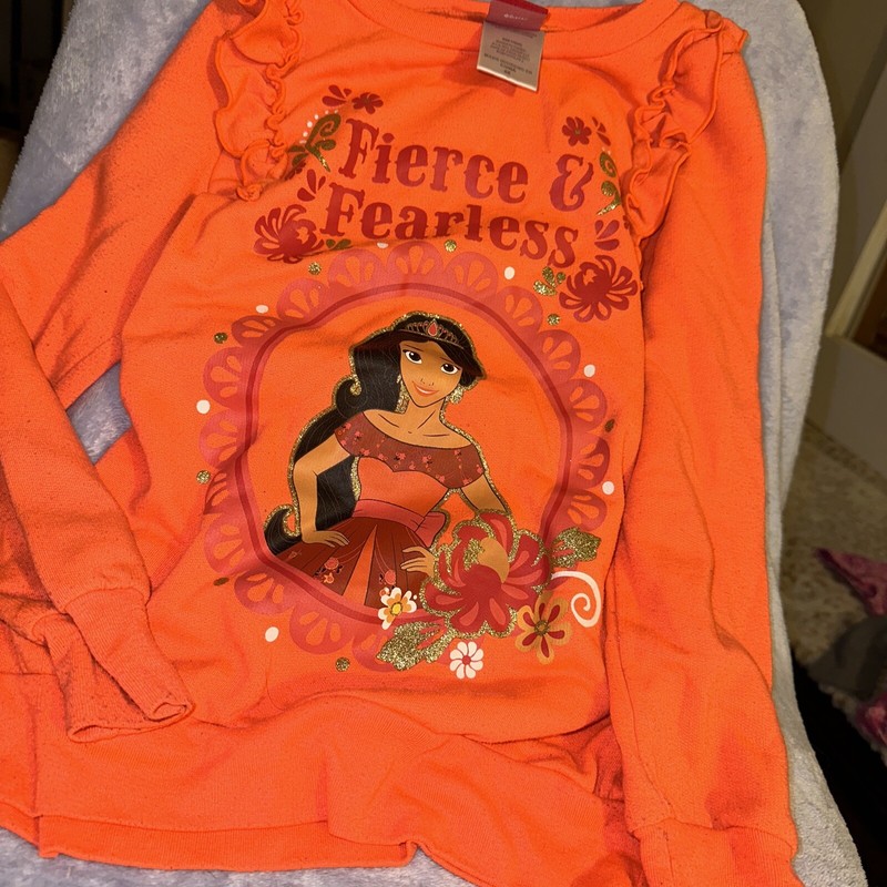 DISNEY ORANGE LS TOP FIERCE & FEARLESS PRINCESS TOP 6X