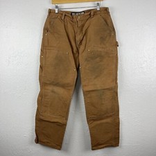 Carhartt B01 BRN Brown Duck Double Knee Work Dungaree Pants Loose USA 34X30 